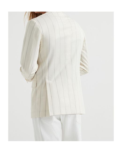 Brunello Cucinelli White Striped Blazer for men