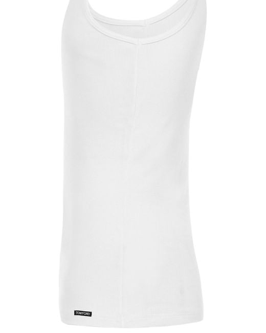 Tom Ford White Ribbed Crewneck Tank Top for men