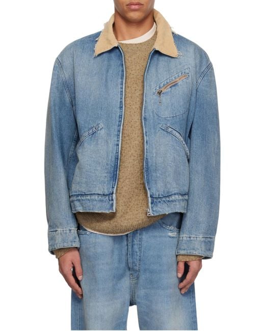 Maison Margiela Blue Zip-Up Denim Bomber Jacket for men