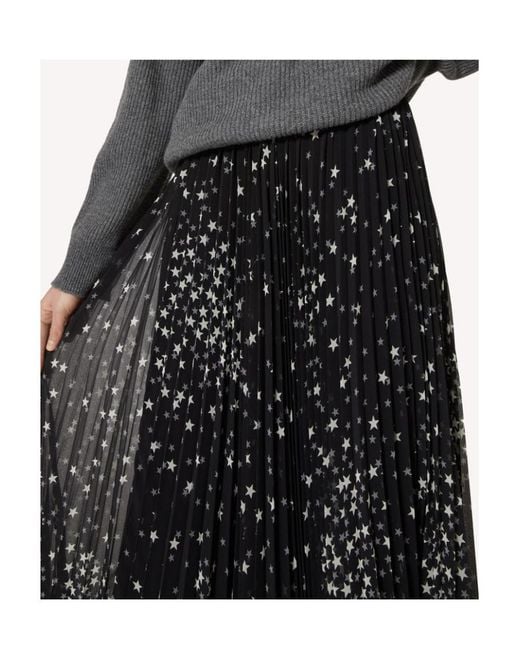 RED Valentino Black Star-Printed Pleated Midi Skirt