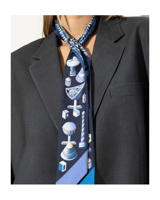 Ferragamo Blue Printed Silk Scarf