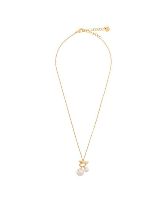 Ferragamo Metallic Pearl Pendant Necklace