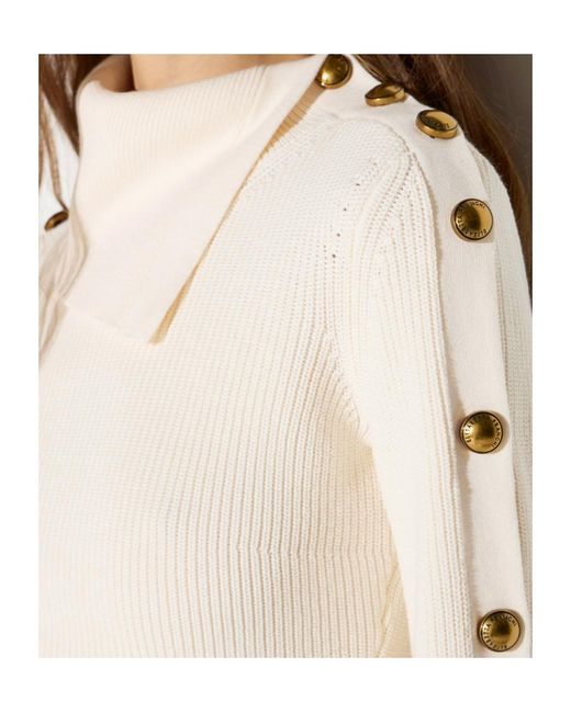 Elisabetta Franchi White Knit Pullover With Jewel Buttons