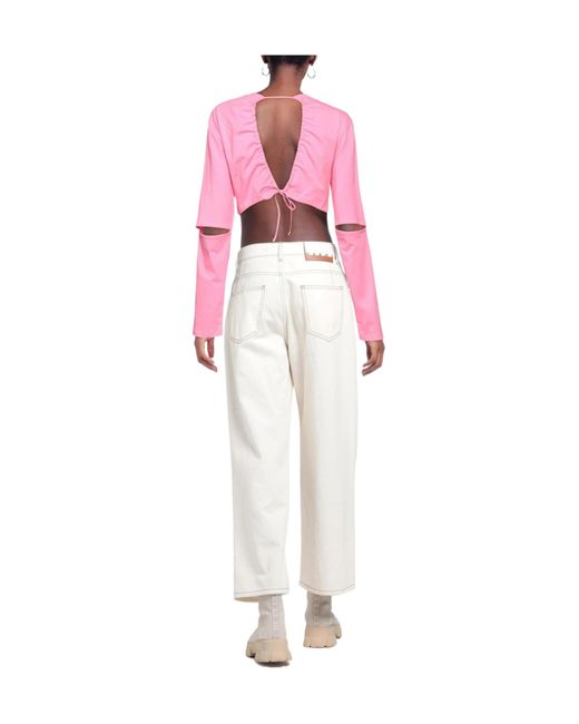 Jacquemus Pink Solid-Colored Cropped Long-Sleeve T-Shirt