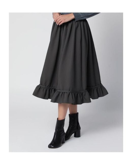 MM6 by Maison Margiela Black Midi Skirt With Ruffled Flounce Hem