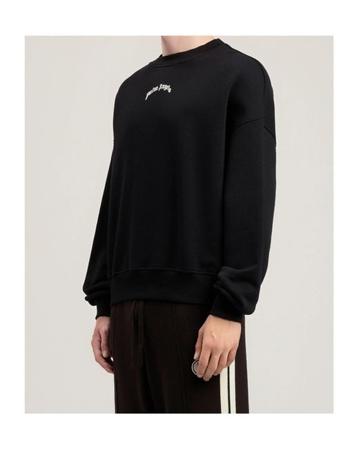 Palm Angels Black Curved Logo Loose Sweatshirt for men