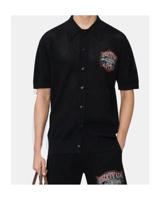Amiri Black Short Sleeved Crochet Os Shirt for men