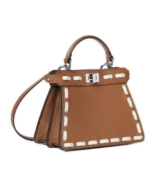 Fendi Brown Peekaboo Iseeu Whipstitch Leather Small Shoulder Bag