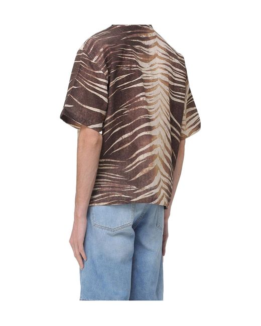 Just Cavalli Blue Tropical Print Short Sleeve Shirt for men