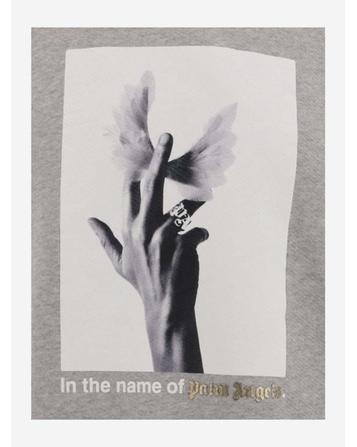 Palm Angels Gray Photograph-Print Cotton Hoodie for men