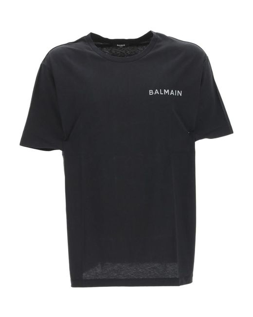 Balmain Black Oversized Cotton T-Shirt With Small Paris Logo for men