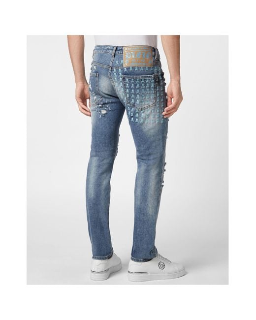 Philipp Plein Blue Belt-Loop Jeans for men
