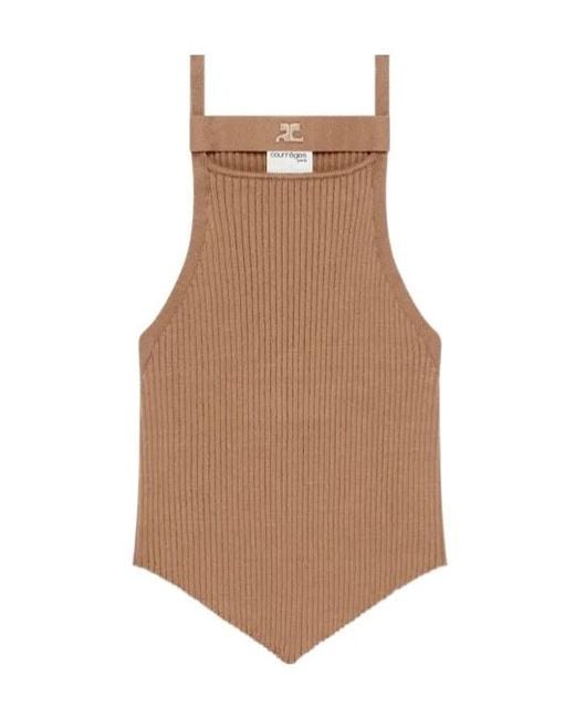 Courreges Brown Rib-Knit Asymmetric Tank Top