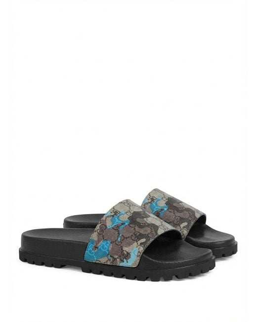 Gucci Men Black and Multicolor Floral Sandals Authentic Gucci GG Canvas Mens Sandal/Slide US10.5 EU44  main image 3