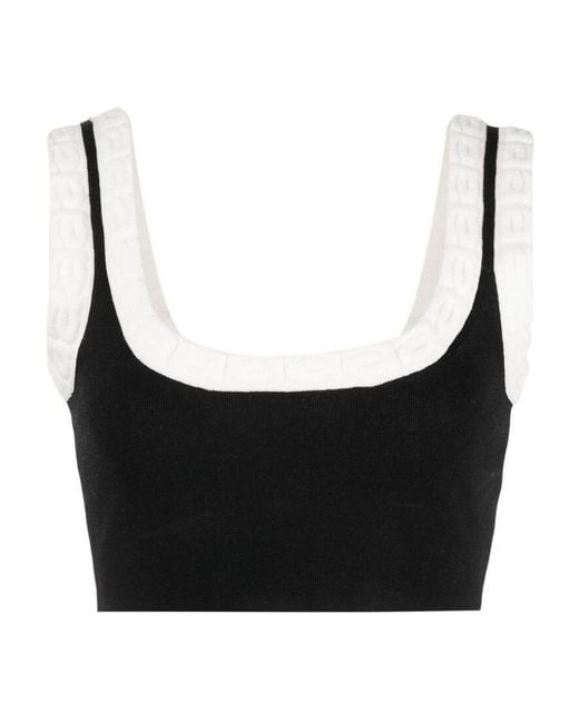 Alexander Wang Black Logo-Jacquard Trim Cropped Top