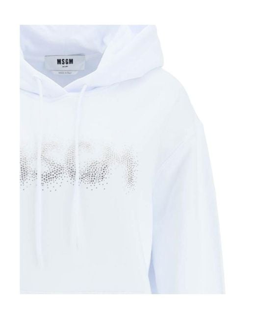MSGM White Embellished Drawstring Hoodie