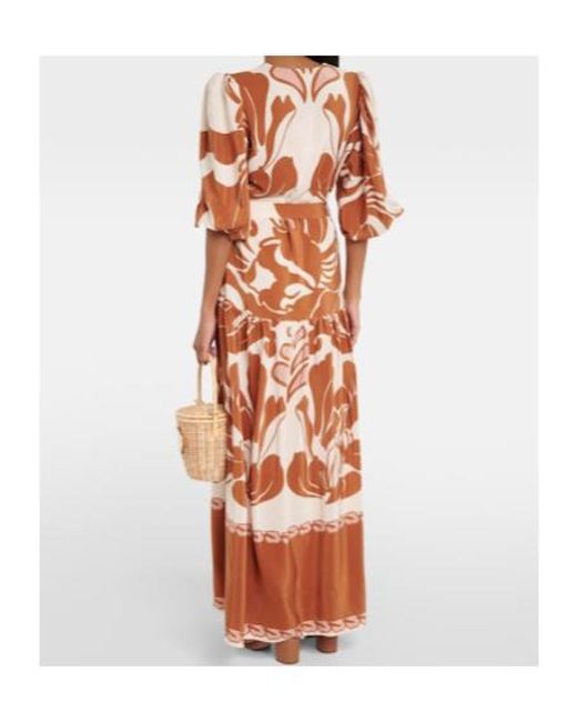 Adriana Degreas Metallic Printed Puff-Sleeve Silk Maxi Dress