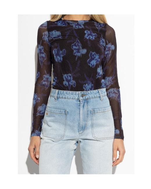 Rag & Bone Blue Schwarz Top Mit Blumenmuster