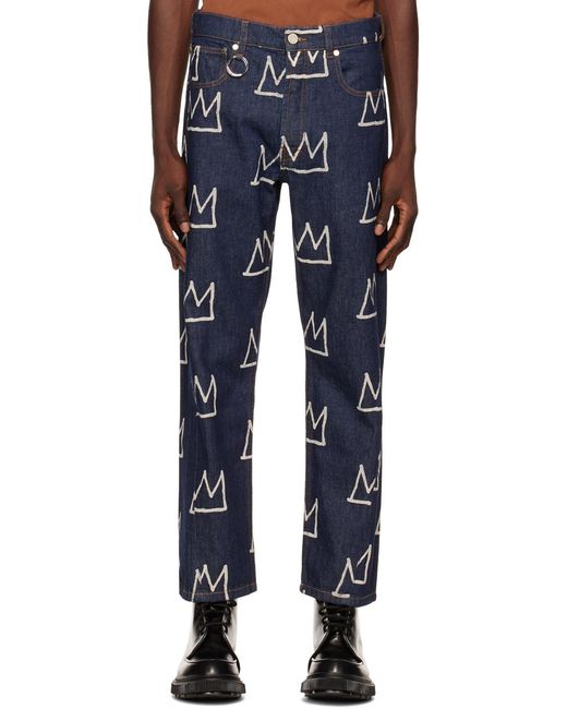 Etudes Studio Blue Crown Printed Logo Patch Jeans for men