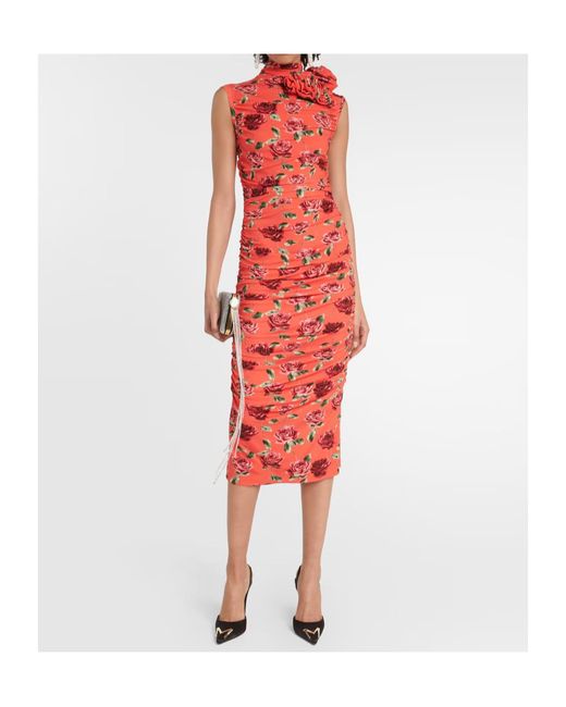 Magda Butrym Red Floral-Appliqué Printed Midi Dress