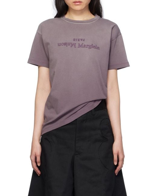 Maison Margiela Purple Reverse Logo Detailed Crewneck T-Shirt
