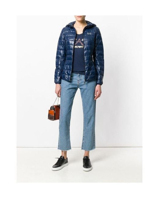 EA7 Blue Logo Print Puffer Jacket
