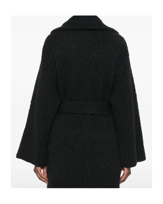 Alanui Black Ribbed-Knit Belted Coat