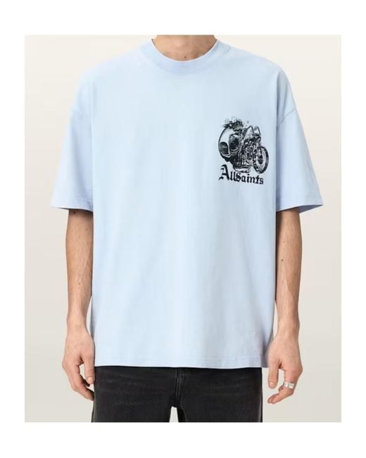 AllSaints Blue Panhead Oversized Graphic T-Shirt for men