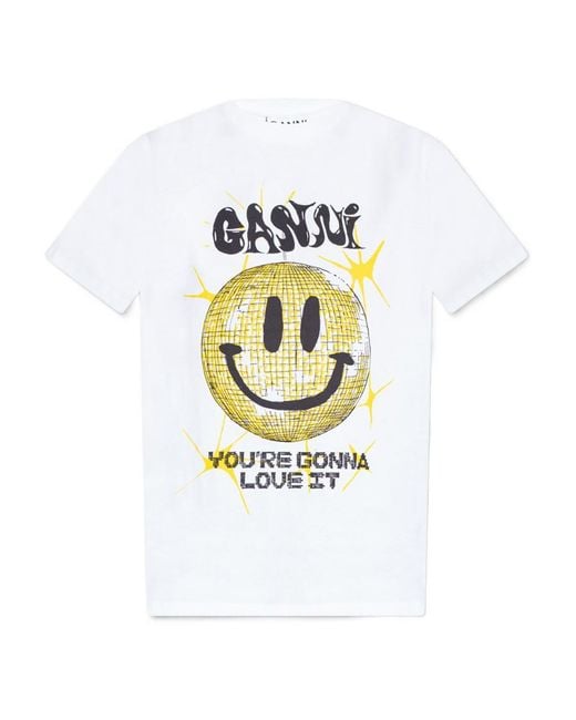 Ganni White Smiley Relaxed T-Shirt
