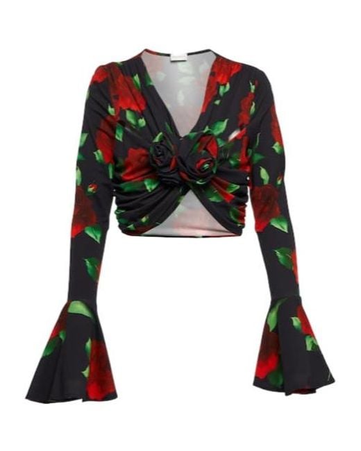 Magda Butrym Black Floral Ruched Crop Top
