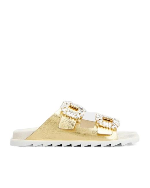 Roger Vivier Metallic Slidy Viv' Strass Buckle Mules