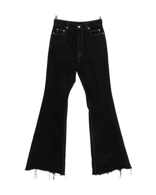 Rick Owens Black Bloan Contrast-Stitch Raw-Hem Bootcut Jeans for men