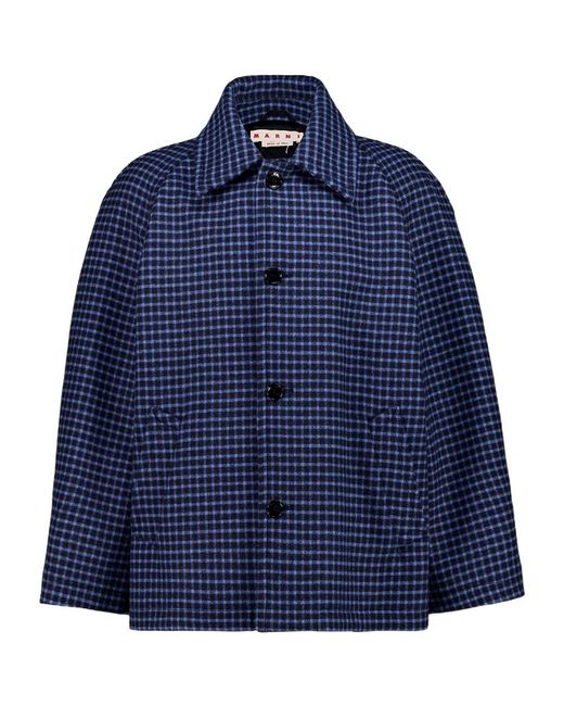 Marni Blue Buttoned Checked Jacket for men