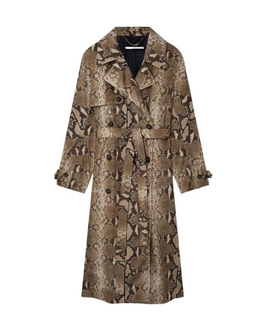 Stella McCartney Natural Graphic Printed Double Breasted Belted Trench Coat