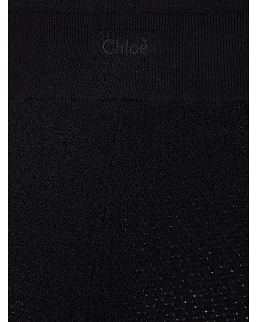 Chloé Black Honeycomb Knit Stretch Viscose Pants
