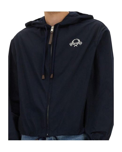Moschino Blue Hooded Zipped Jacket for men