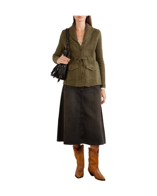 RRL Black Studded Denim A-Line Skirt