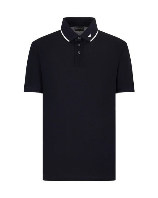Emporio Armani Black Logo Embroidered Short Sleeved Polo Shirt for men