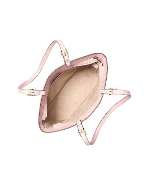 Michael Kors Pink Jet Set Medium Signature Logo Pocket Tote Bag