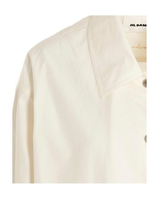 Jil Sander White Logo-Printed Drawstring Shirt Jacket