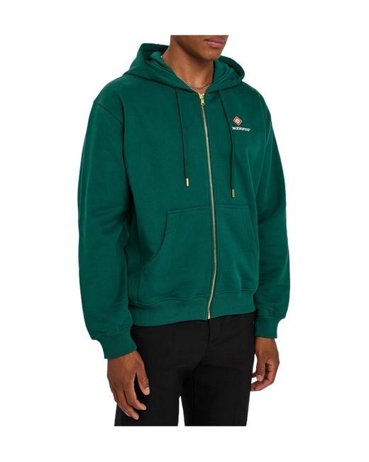 Casablanca Green Hooded Zip-Through Cotton Sweatshirt for men