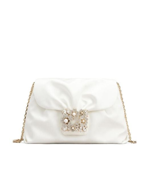 Roger Vivier White Buckle Embellished Mini Satin Bag