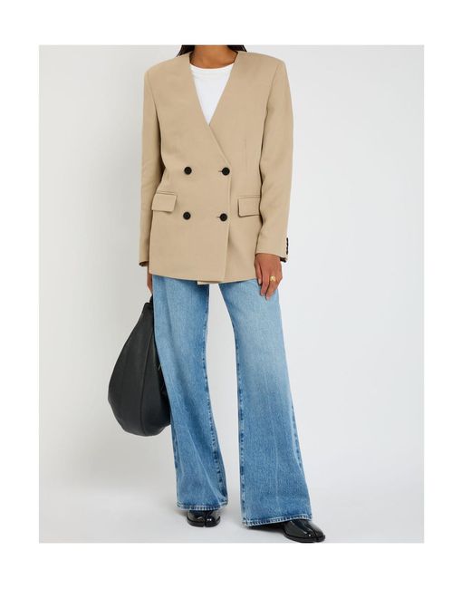 Anine Bing Natural V-Neck Woven Suit Jacket