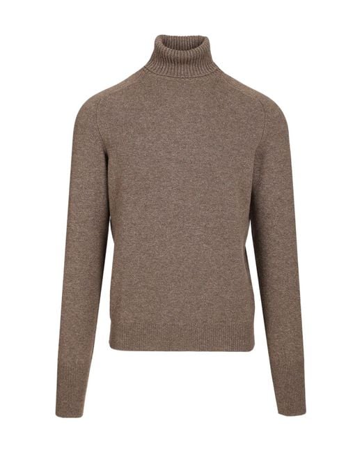Fedeli Brown Turtleneck Sweater for men