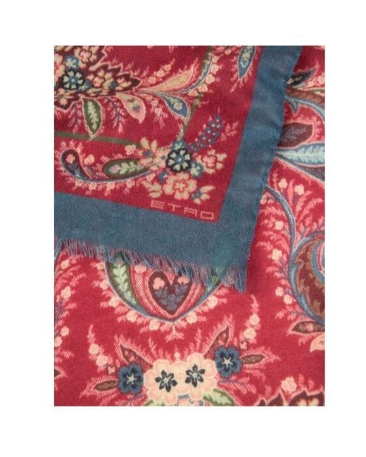 Etro Red Paisley Printed Frayed Edge Scarf
