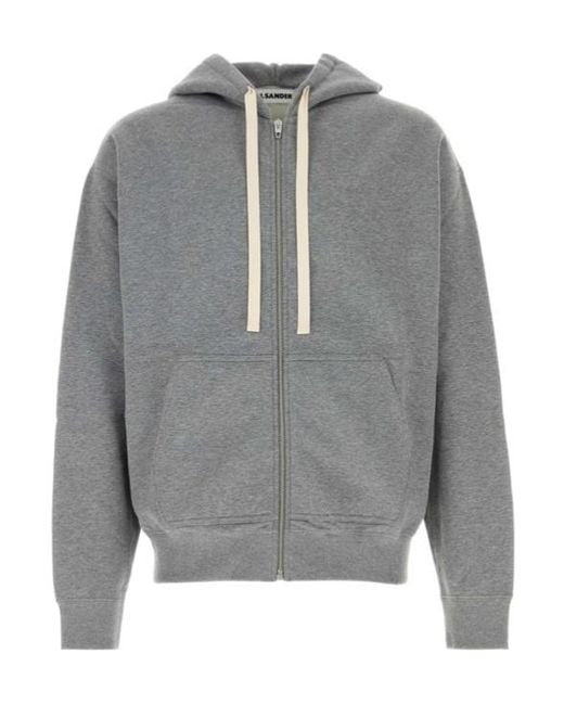Jil Sander Gray Logo-Print Zip-Up Hoodie for men