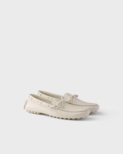 Prada White Leather Driving Shoe for men