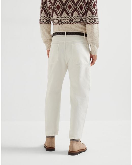 Brunello Cucinelli White Utility-Pocket Gabardine Trousers for men