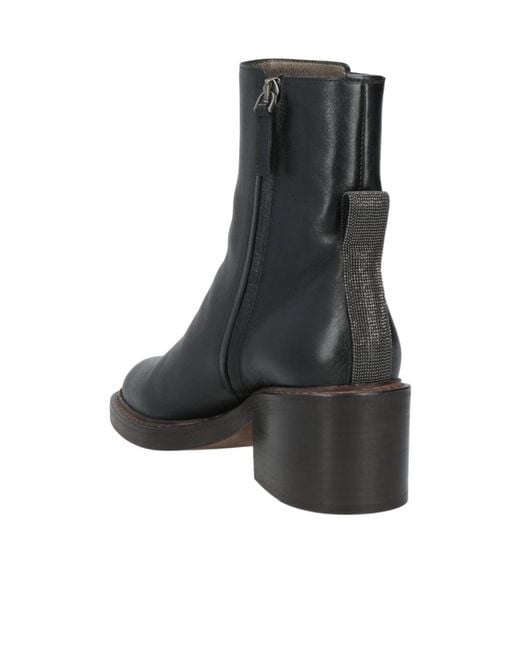 Brunello Cucinelli Black Minimalist Block-Heel Ankle Boots