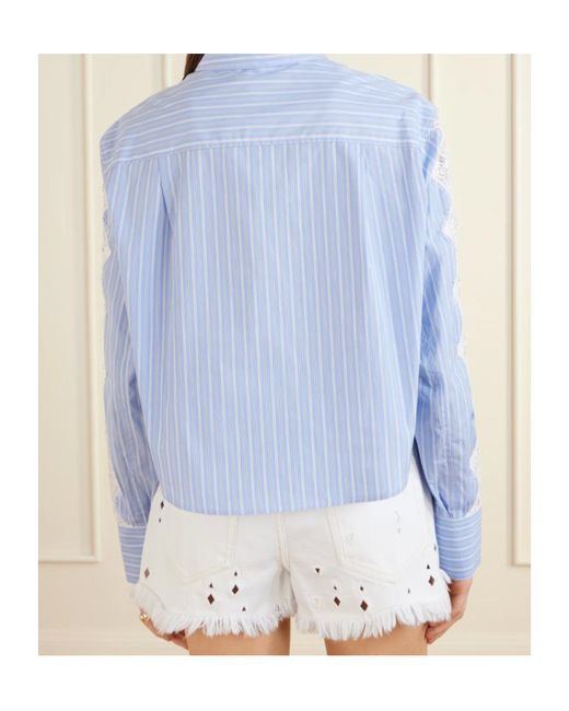 Jonathan Simkhai Blue Renata Lace-Trimmed Cropped Shirt